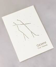 Gemini Constellation Zodiac Art Print/Gold Foil Wall Astrology Home Decor May-June Birthday On Cream Or Navy - thumbnail 1