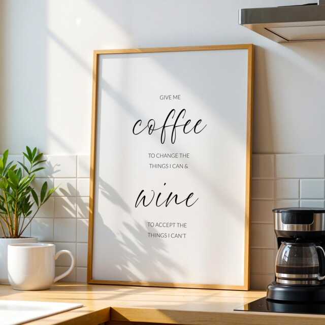 Give Me Coffee & Wine Quote Print - Fun Kitchen Wall Art Typography Home Office Decor Unframed - image 1