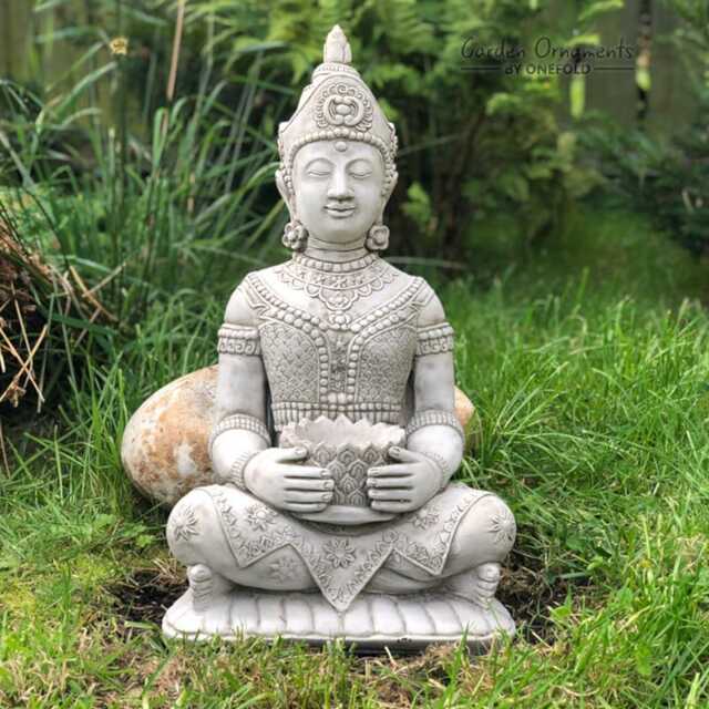 Handcrafted Lotus Buddha Garden Statue - Weatherproof Reconstituted Stone - image 1