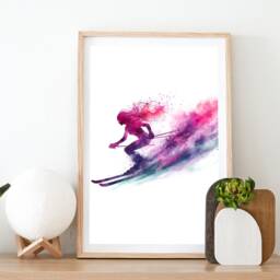Skiing Wall Decor Print - Set Of 3 Posters - Girl Ski Gifts Pink Watercolour Prints Skier Art Artwork For Her - thumbnail 2