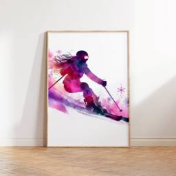 Skiing Wall Decor Print - Set Of 3 Posters - Girl Ski Gifts Pink Watercolour Prints Skier Art Artwork For Her - thumbnail 3