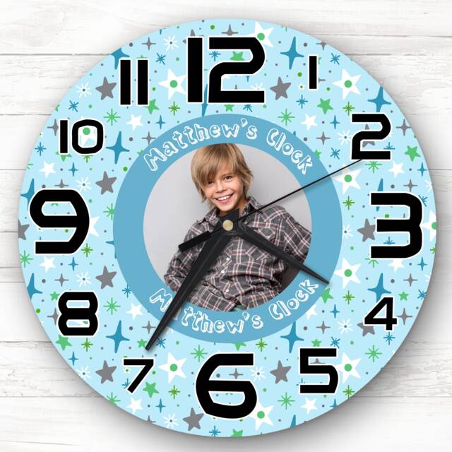 Blue Star Photo Boys Personalised Gift Clock - image 1