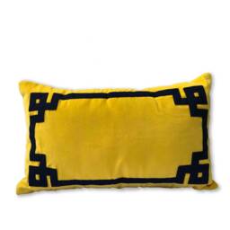 Teal Velvet Pillow Cover, Greek Key Yellow Case, Trim Pillow, Cushion - thumbnail 3