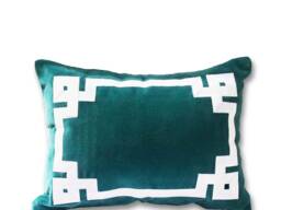 Teal Velvet Pillow Cover, Greek Key Yellow Case, Trim Pillow, Cushion