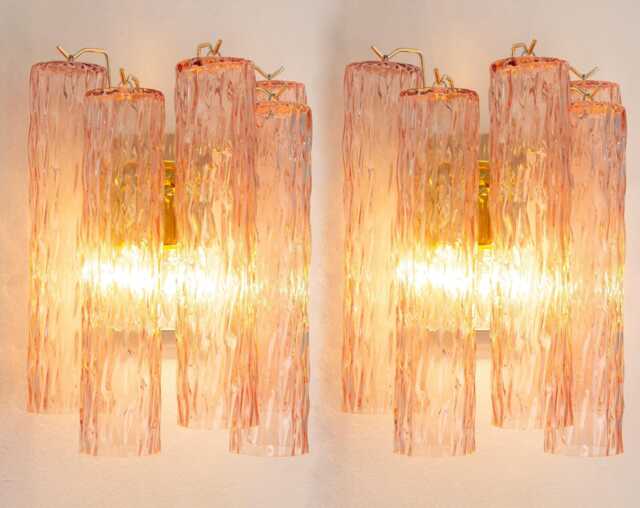 Murano Wall Light, Set Of Two - Pink Glass Hand-Blown Italy Venini Style Decorative Lamp - image 1