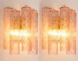 Murano Wall Light, Set Of Two - Pink Glass Hand-Blown Italy Venini Style Decorative Lamp