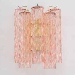 Murano Wall Light, Set Of Two - Pink Glass Hand-Blown Italy Venini Style Decorative Lamp - thumbnail 2