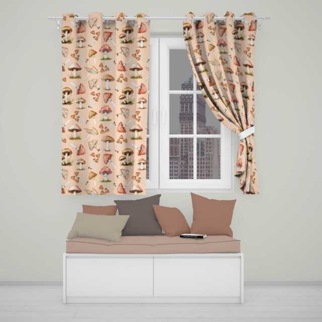 Watercolor Forest Mushrooms Toadstools Seamless Pattern Warm Beige Background Readymade Eyelet Ring Top Thermal 100% Blackout Curtains - image 1