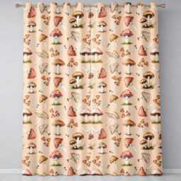 Watercolor Forest Mushrooms Toadstools Seamless Pattern Warm Beige Background Readymade Eyelet Ring Top Thermal 100% Blackout Curtains - thumbnail 2