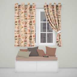 Watercolor Forest Mushrooms Toadstools Seamless Pattern Warm Beige Background Readymade Eyelet Ring Top Thermal 100% Blackout Curtains
