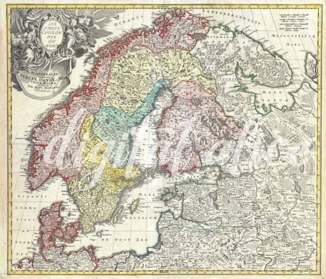 Vintage Scandinavia Map -Instant Download Digital Printable - 1730 Scandinavian Map Norway, Sweden, Denmark, Finland, The Baltics , Wall Art