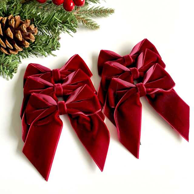 Scarlet Velvet Christmas Tree Bows, Bows For Tree, Decorations, 4 Inch Scarlet - image 1
