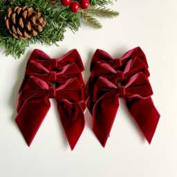 Scarlet Velvet Christmas Tree Bows, Bows For Tree, Decorations, 4 Inch Scarlet - thumbnail 3