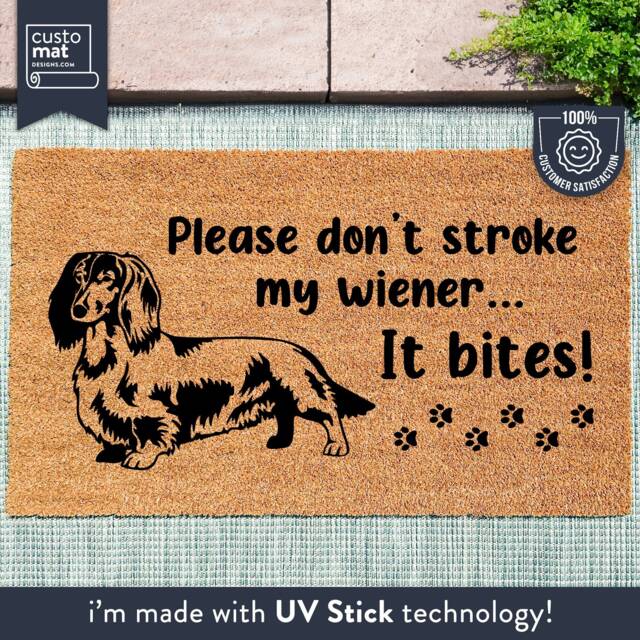 Cheeky Dachshund Doormat - Don't Stroke My Wiener It Bites Gifts For Him Funny Dog Sausage Lover Mat - image 1