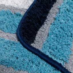 Cotton Bath Mat 50 X 80cm & Pedestal 50cm Set Stripe Blue Bathroom Rubber Non-Slip Backing Machine Washable Tumble Dry Safe - thumbnail 3