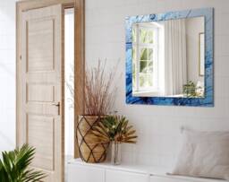 Drops On Dandelions Mirror, Rectangular Mirror With Frame, Blue Wall Printed Decorative Living Room