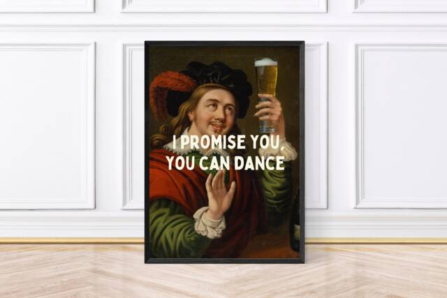 I Promise You Can Dance, Funny Bar Print, Altered Renaissance Art, Vintage Portrait, Framed Wall Art - image 1