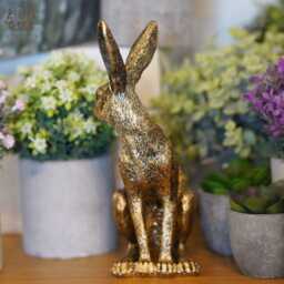 Gold Hare Home Ornament - Sitting Golden Bunny Rabbit Statue Garden Indoor Decor - thumbnail 2