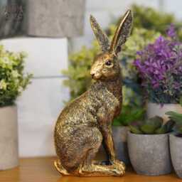 Gold Hare Home Ornament - Sitting Golden Bunny Rabbit Statue Garden Indoor Decor - thumbnail 1