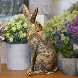 Gold Hare Home Ornament - Sitting Golden Bunny Rabbit Statue Garden Indoor Decor - thumbnail 3