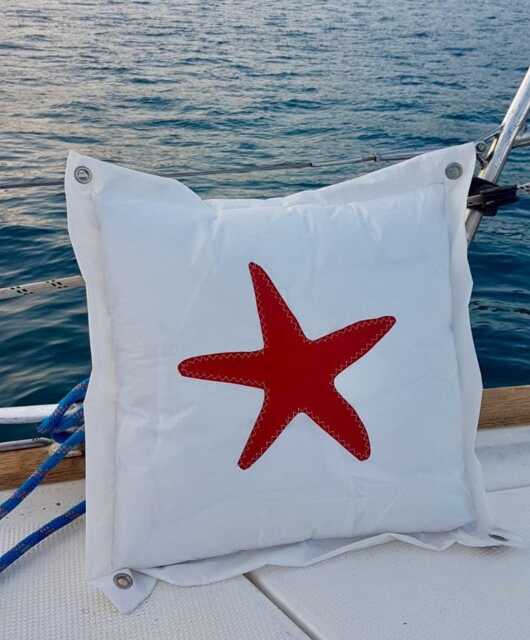 Sailcloth Pillow Cover Red Star Nautical Cushion, Decorative Sail Pillow, Starfisch Terrace Decor - image 1