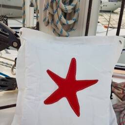 Sailcloth Pillow Cover Red Star Nautical Cushion, Decorative Sail Pillow, Starfisch Terrace Decor - thumbnail 2