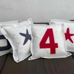 Sailcloth Pillow Cover Red Star Nautical Cushion, Decorative Sail Pillow, Starfisch Terrace Decor - thumbnail 3