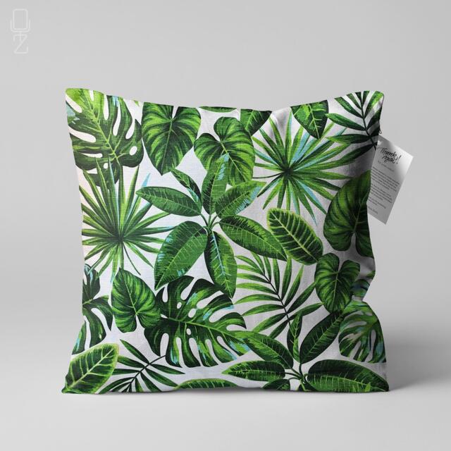 Green Cushion Cover With Multi-Tropical Leaves - Double Sided Printing Throw Pillow On The Chenille Different Sizes, Oeko-Tex?? - image 1
