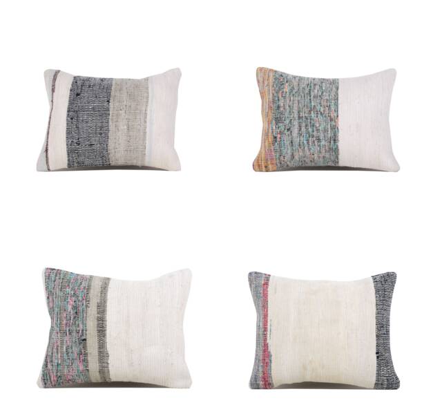 "Set Of 4 Pcs, Rag Rug Pillow Cover, Vintage Kilim Pillow, 13.78"" X 17.72" - image 1