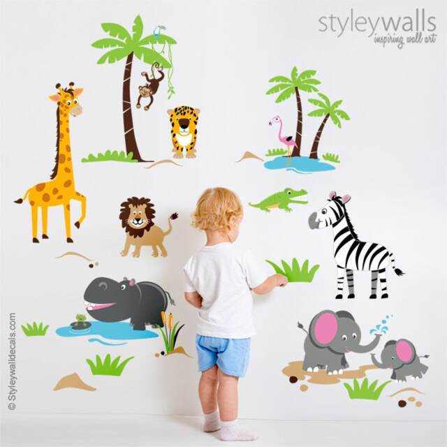 Safari Animals Wall Decal, Decal Sticker, Jungle Giraffe Monkey Lion Elephants - image 1