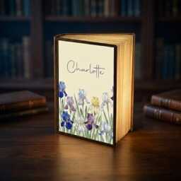 Personalized Book Lamp With Name, Custom Birth Flower Night Light, Watercolor Month Floral Wooden Lamp, Reading - thumbnail 3