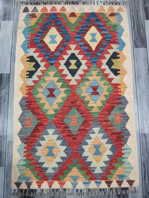 Kilim Rug Classic, Handmade Artisan Afghan Turkish Scandinavian Navajo Bohemian Wool Flatweave Multicolour 130x84 cm - image 1
