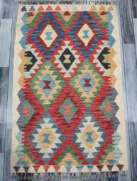 Kilim Rug Classic, Handmade Artisan Afghan Turkish Scandinavian Navajo Bohemian Wool Flatweave Multicolour 130x84 cm - thumbnail 1