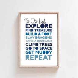Boys Nursery Prints, Bedroom Wall Art, Dinosaur Posters, Decor, Explore, Blue, Adventure Print - thumbnail 2