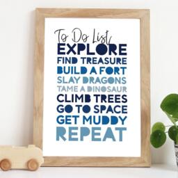 Boys Nursery Prints, Bedroom Wall Art, Dinosaur Posters, Decor, Explore, Blue, Adventure Print - thumbnail 1