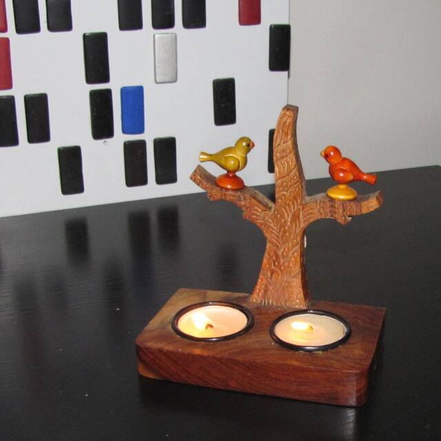 Candle Holder Wooden, T Light Holder, Bird, Hand Carved, Rustic, Ethnic Design.quirky.tea Candle Holder, Indian Artifacts, Diwali Gift - image 1