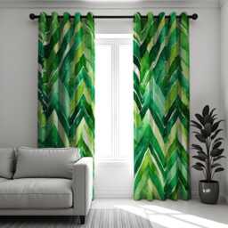 Green Chevron Watercolor Curtains, Bold Leaf Print Drapes, Vibrant Home Decor For Living Room & Bedroom, Nature Inspired Window Treatment - thumbnail 1