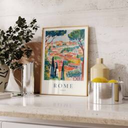 Rome Travel Poster Colorful Italian Cityscape Art Print - thumbnail 2