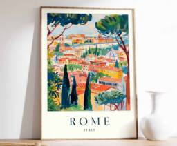 Rome Travel Poster Colorful Italian Cityscape Art Print - thumbnail 1