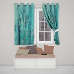 Turquoise Child Holding Moon Globe Street Art Stylish Bold Artwork For Home Decor Readymade Eyelet Ring Top Thermal 100% Blackout Curtains - thumbnail 2