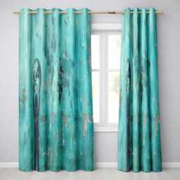 Turquoise Child Holding Moon Globe Street Art Stylish Bold Artwork For Home Decor Readymade Eyelet Ring Top Thermal 100% Blackout Curtains