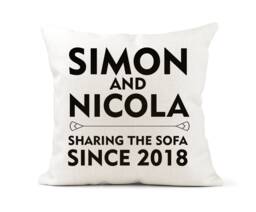 Personalised Cushion, Scatter Home Decor, Wedding, Engagement, New Home, Couples Gift, Sharing The Sofa Since - thumbnail 1