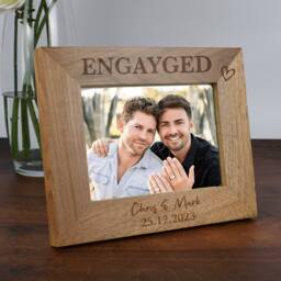 Personalised Engayged Wooden Photo Frame 4x6 5x7 Gifts Ideas & For Engagement Gay Couple Lesbian Engaged Civil Ceremony - thumbnail 2