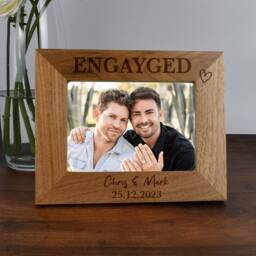 Personalised Engayged Wooden Photo Frame 4x6 5x7 Gifts Ideas & For Engagement Gay Couple Lesbian Engaged Civil Ceremony - thumbnail 3