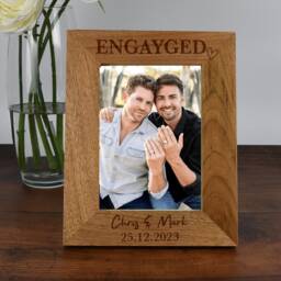 Personalised Engayged Wooden Photo Frame 4x6 5x7 Gifts Ideas & For Engagement Gay Couple Lesbian Engaged Civil Ceremony - thumbnail 1