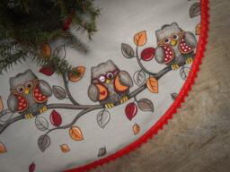 Owl Christmas Tree Skirt Decor Woodland Swedish Fabric Scandinavian