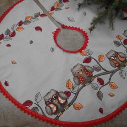 Owl Christmas Tree Skirt Decor Woodland Swedish Fabric Scandinavian - thumbnail 2