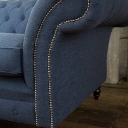 British Handmade 4 Seater Denim Blue Linen Chesterfield Sofa - thumbnail 2