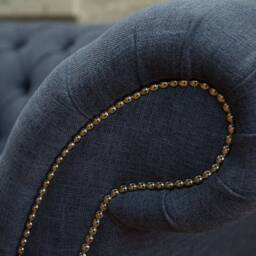 British Handmade 4 Seater Denim Blue Linen Chesterfield Sofa - thumbnail 4