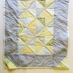 Baby Blanket, Patchwork, Handmade, Blue, Yellow, White, Ecru - thumbnail 2
